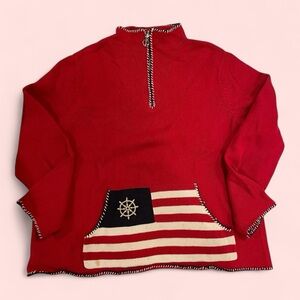 4th of July 90’s-y2k Red 1/4 zip chunky nautical kangaroo pocket sweater ‘Merica